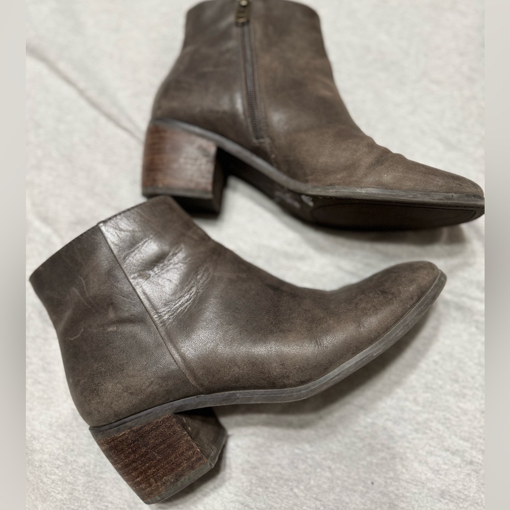 Lucky Brand Brown Ankle Booties with Distressed Leather